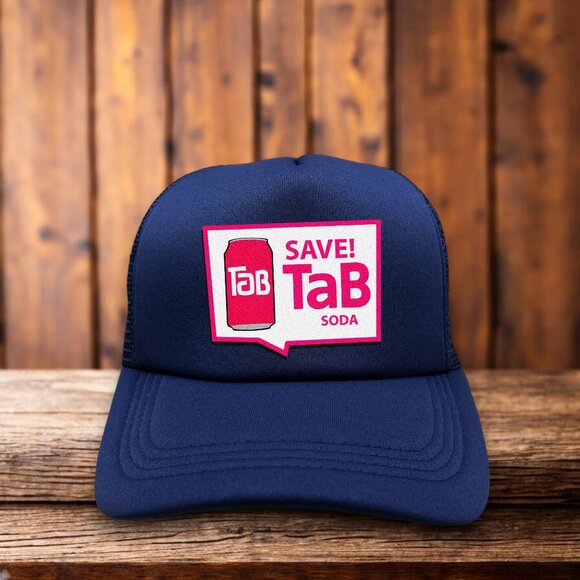TAB Soda Mens Trucker Hat Navy Snapback Vintage Food And Drink Baseball Cap - Picture 1 of 4